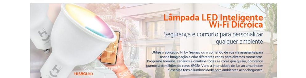 Lâmpada LED Inteligente Wi-Fi 5W Dicróica - Geonav Home Intelligence HISBGU10